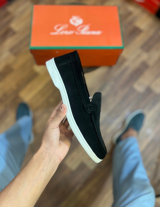LORO PIANA Summer Walk Suede Loafers (Black ) (Standard Batch)