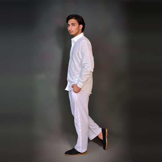 Premium White Linen Co-ord Set – Relaxed Fit Shirt & Trousers