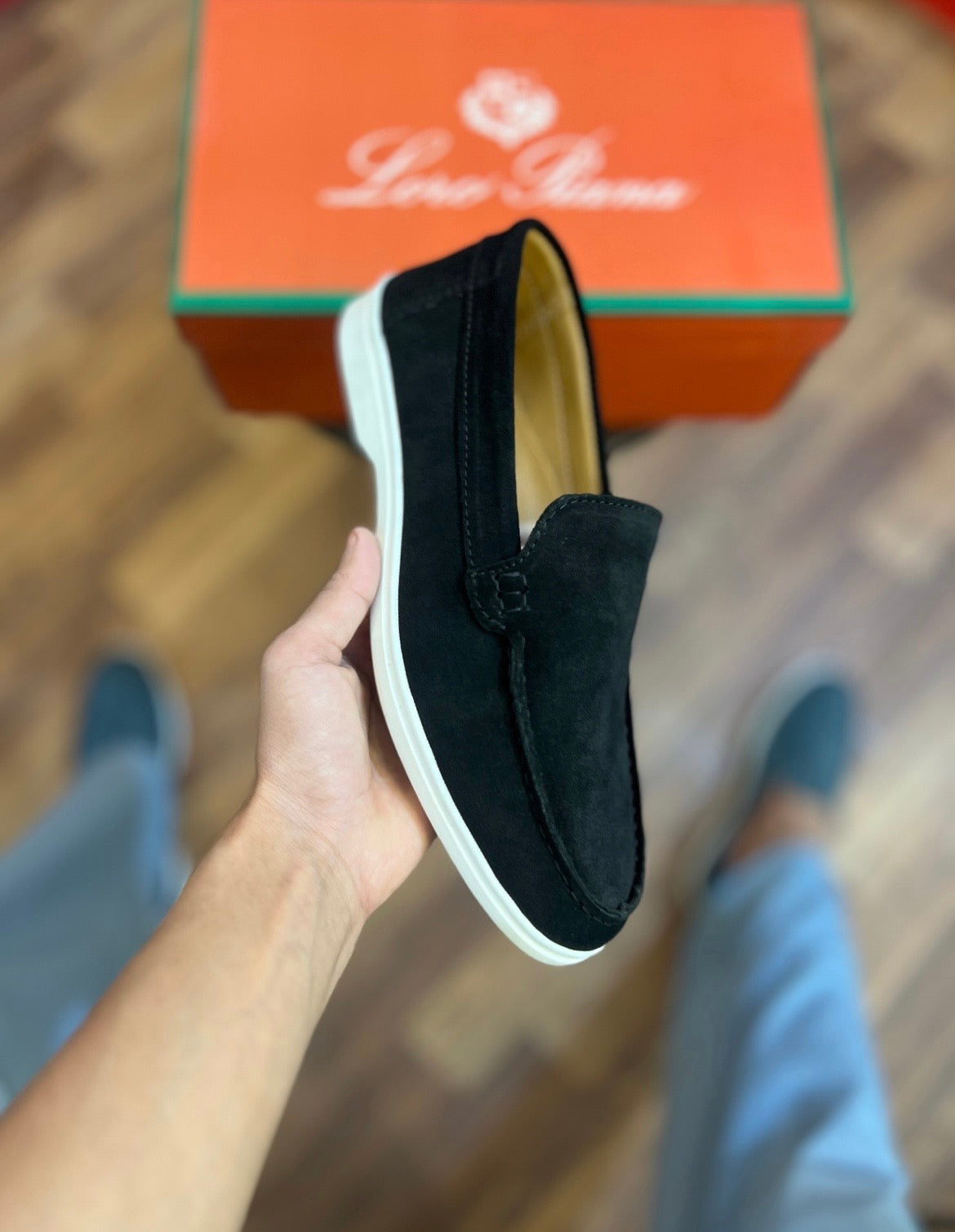 LORO PIANA Summer Walk Suede Loafers (Black ) (Standard Batch)