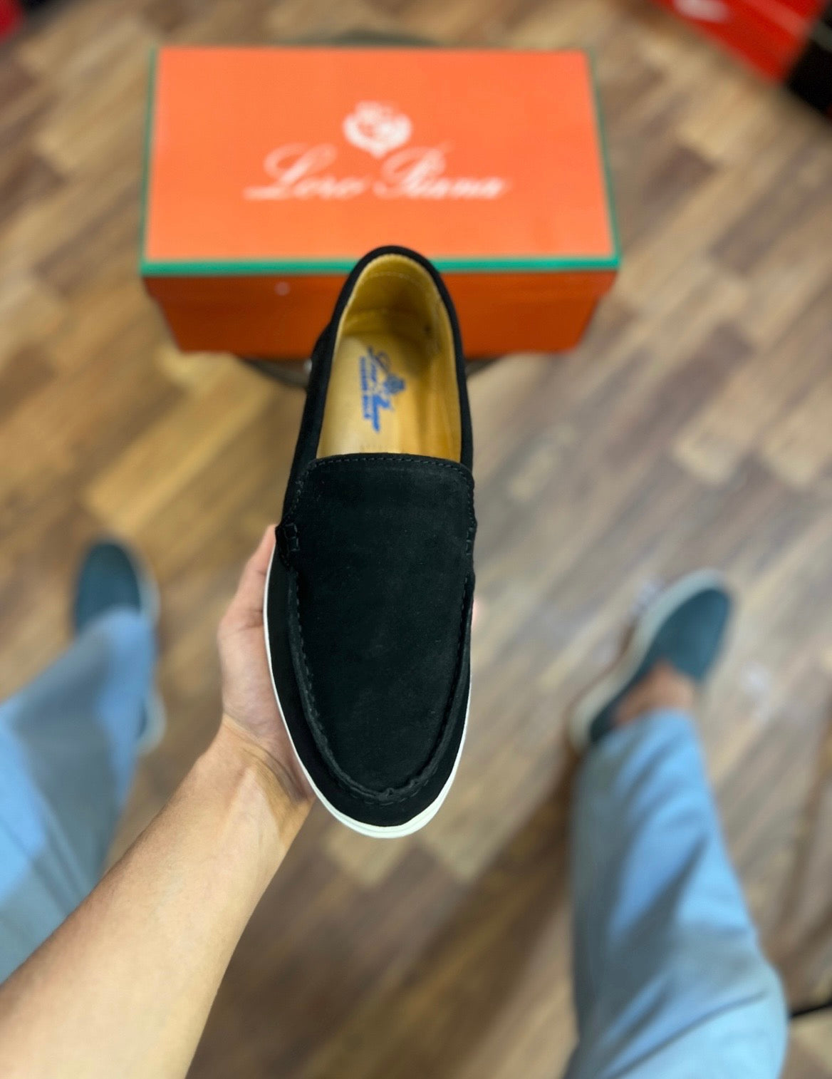 LORO PIANA Summer Walk Suede Loafers (Black ) (Standard Batch)