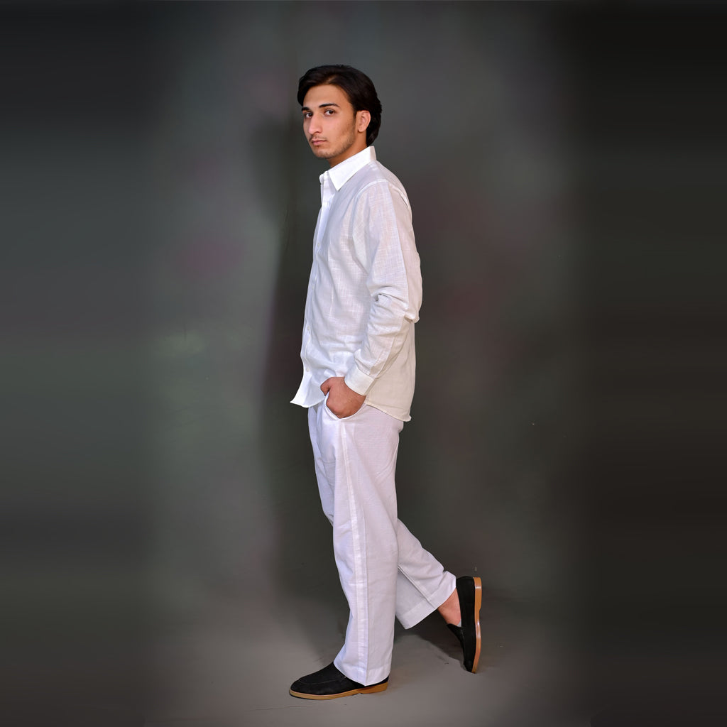 Premium White Linen Co-ord Set – Relaxed Fit Shirt & Trousers