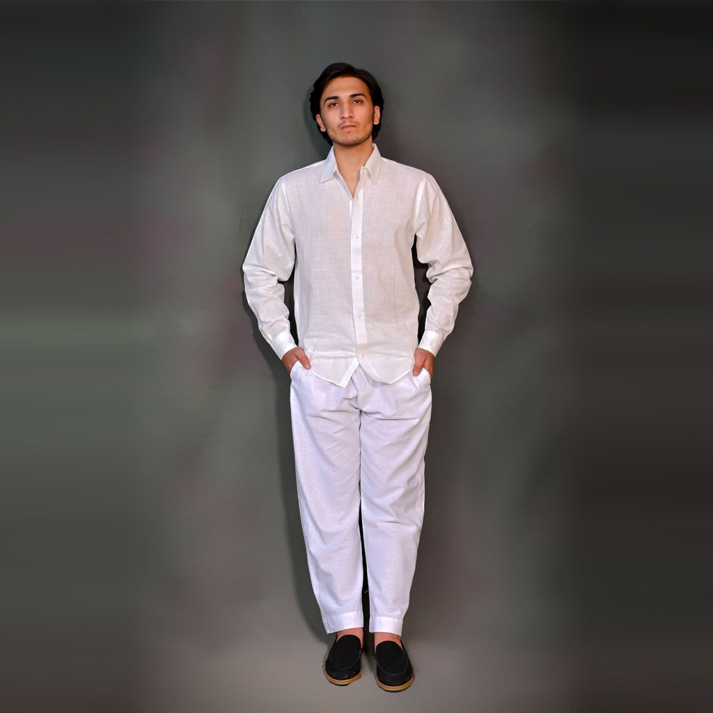 Premium White Linen Co-ord Set – Relaxed Fit Shirt & Trousers